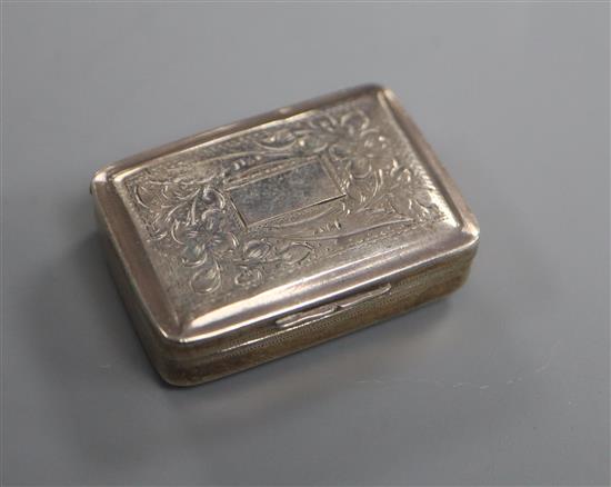 A George IV engraved silver rectangular vinaigrette, Thomas Newbold, Birmingham, 1824, 32mm.